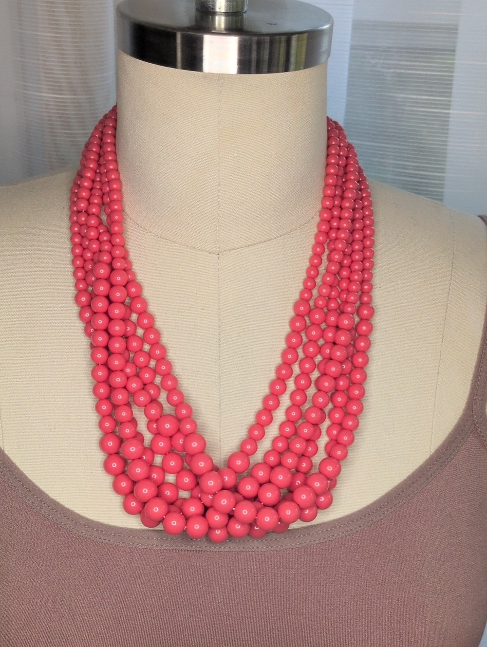 Coral Multi-Strand Beaded Bib Necklace
